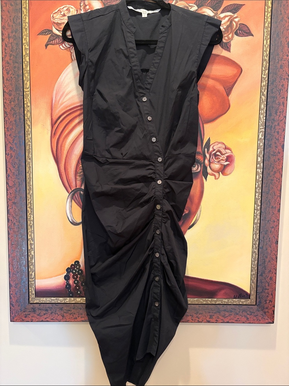 Veronica Beard Bell Button-Front Ruched Shirt Dress - Picture 6 of 8